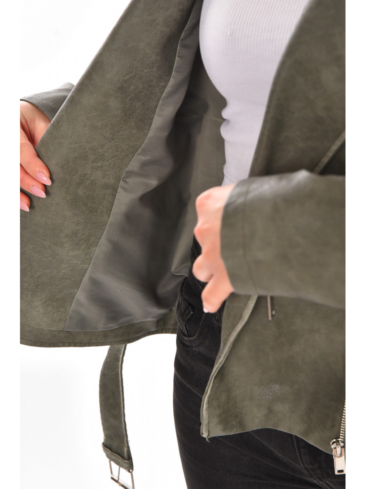 Куртка жіноча демісезонна еко-шкіра кольору хакі 3507-3 210427C