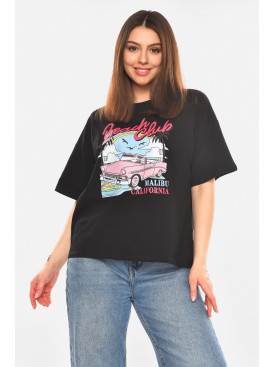 Футболка жіноча чорного кольору з принтом 2505 210433C Футболка жіноча чорного кольору з принтом 2505 210433C