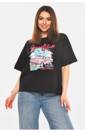 Футболка жіноча чорного кольору з принтом 2505 210433C