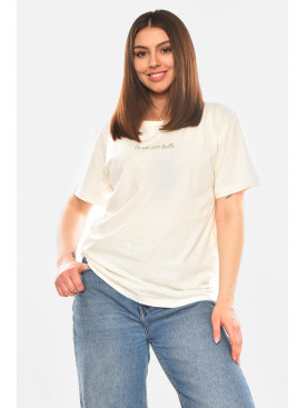 Футболка женская молочного цвета с принтом 93128 210435C