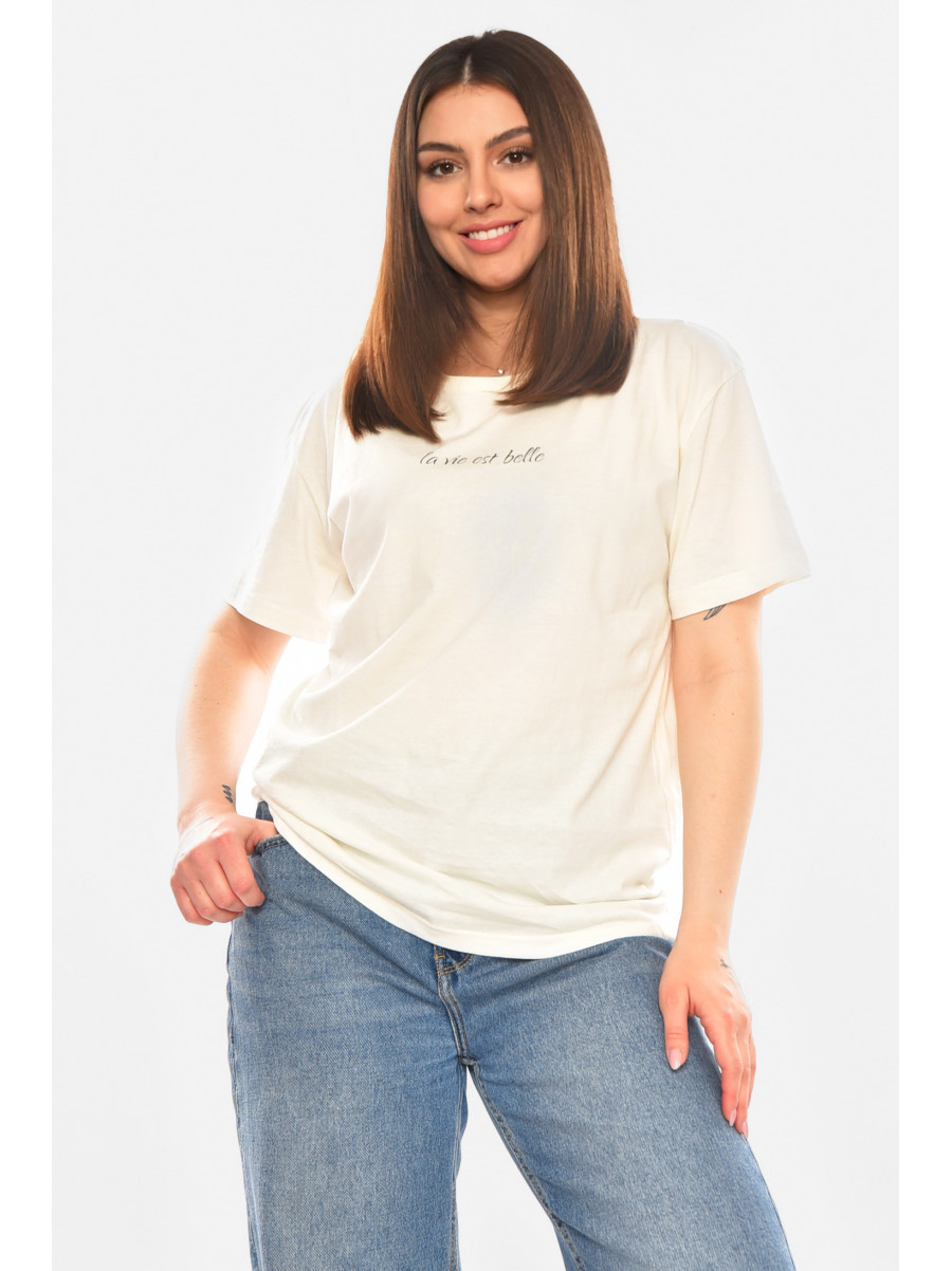 Футболка женская молочного цвета с принтом 93128 210435C
