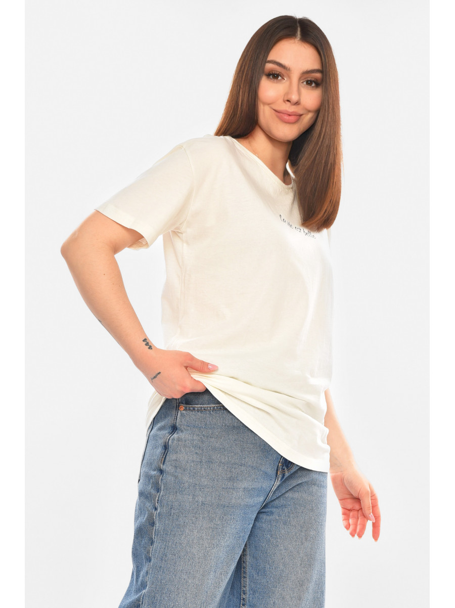 Футболка женская молочного цвета с принтом 93128 210435C