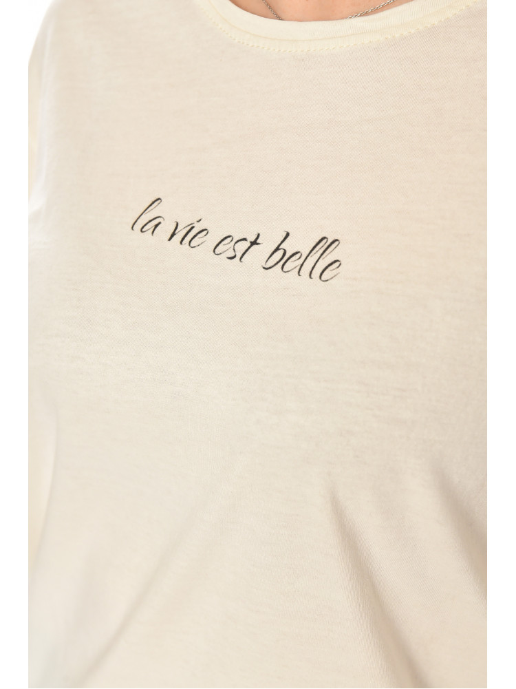 Футболка женская молочного цвета с принтом 93128 210435C