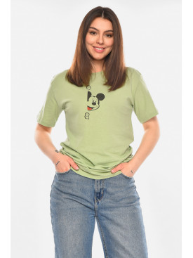 Футболка жіноча м'ятного кольору з принтом 93128 210437C