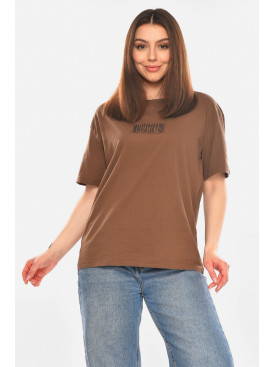 Футболка женская коричневого цвета с принтом 93128 210439C
