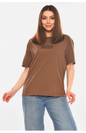 Футболка женская коричневого цвета с принтом 93128 210439C