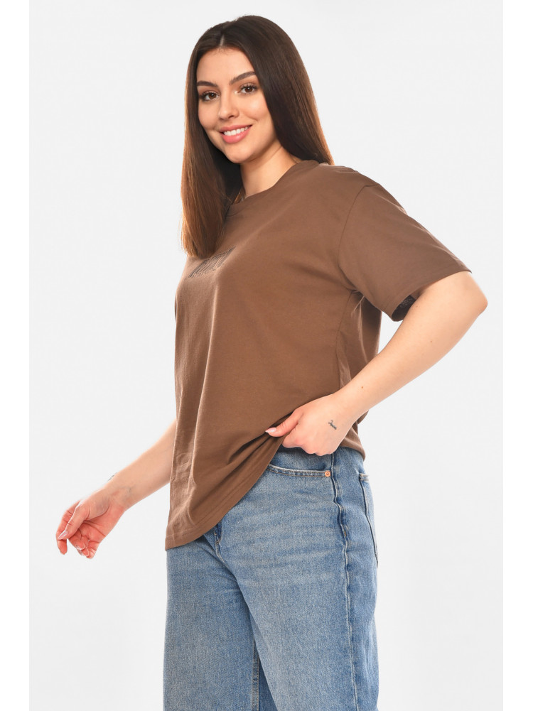 Футболка женская коричневого цвета с принтом 93128 210439C