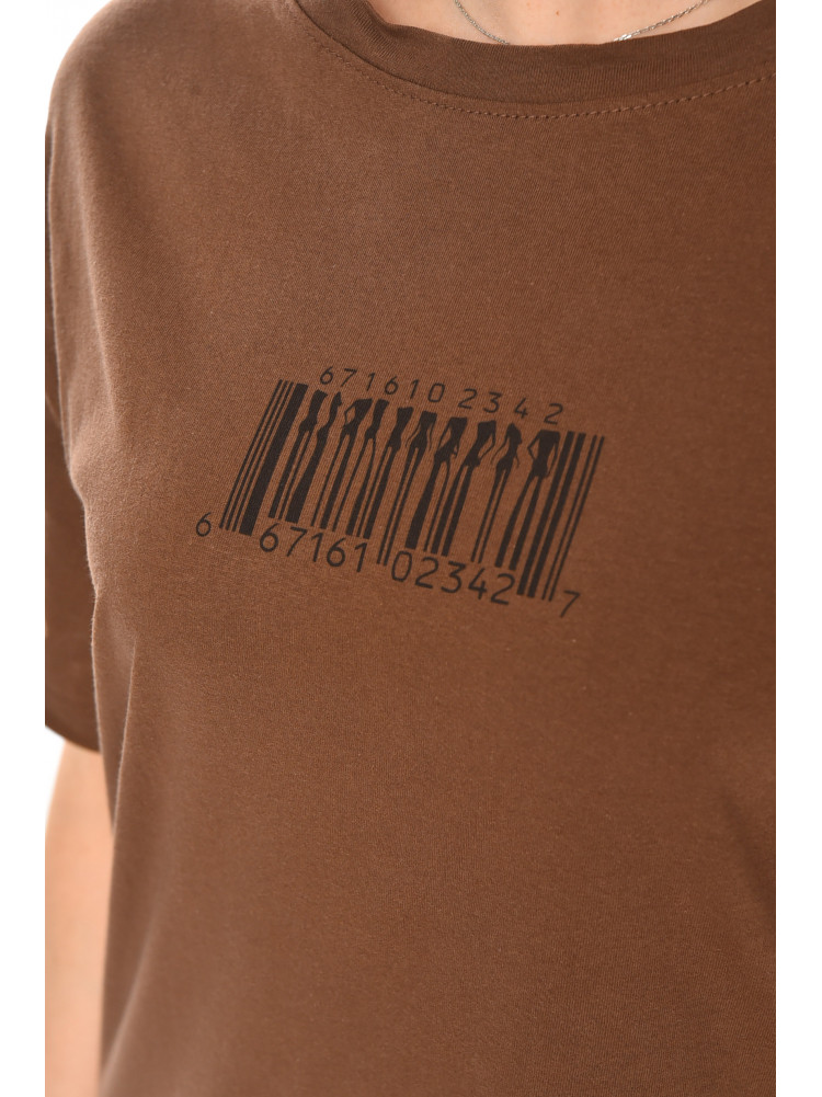 Футболка женская коричневого цвета с принтом 93128 210439C