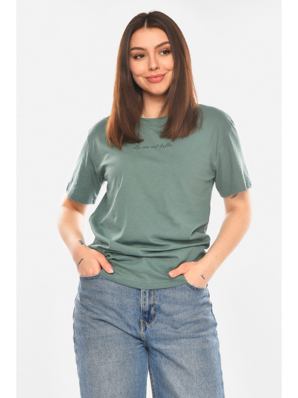 Футболка женская зеленого цвета с принтом 93128 210441C