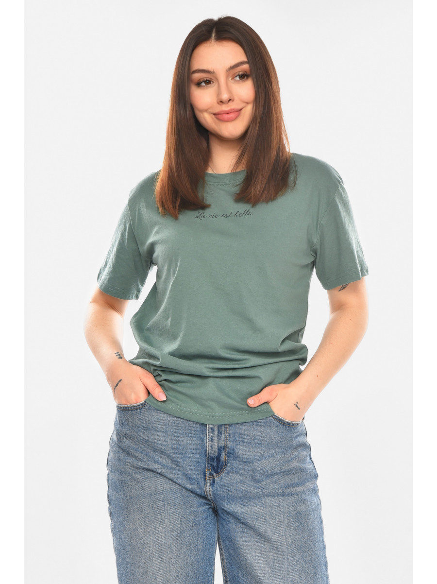 Футболка женская зеленого цвета с принтом 93128 210441C
