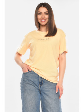 Футболка женская персикового цвета с принтом 93128 210442C