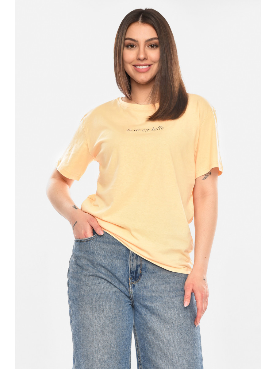 Футболка женская персикового цвета с принтом 93128 210442C
