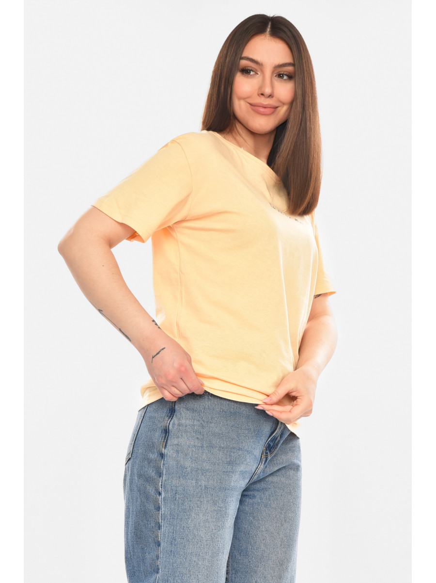 Футболка женская персикового цвета с принтом 93128 210442C