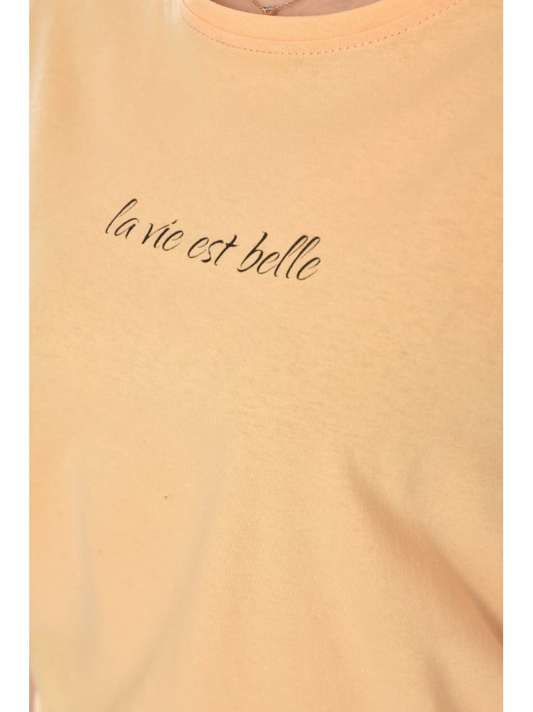 Футболка женская персикового цвета с принтом 93128 210442C