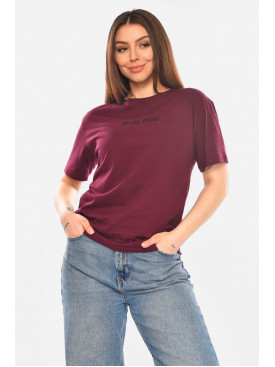 Футболка женская бордового цвета с принтом 93128 210443C