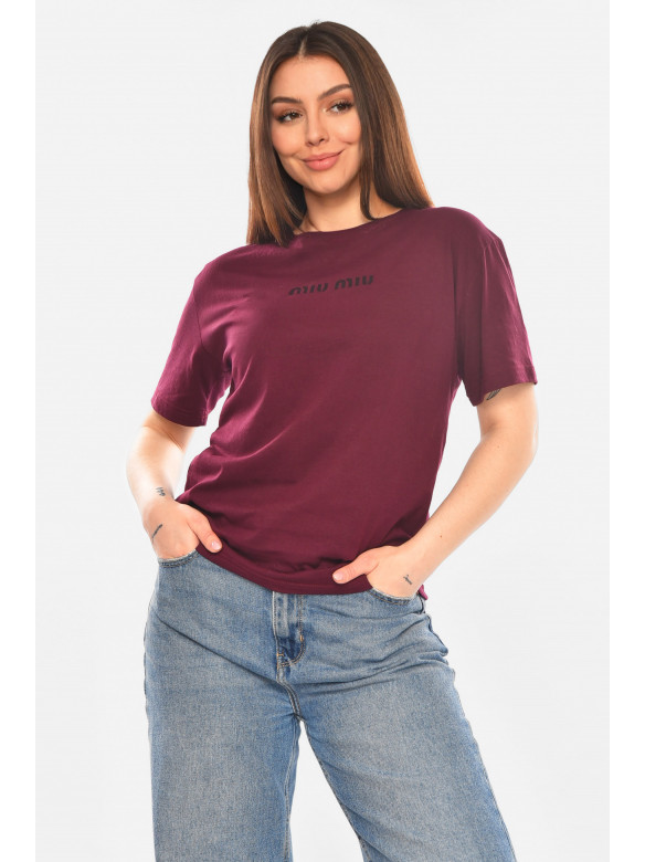 Футболка женская бордового цвета с принтом 93128 210443C