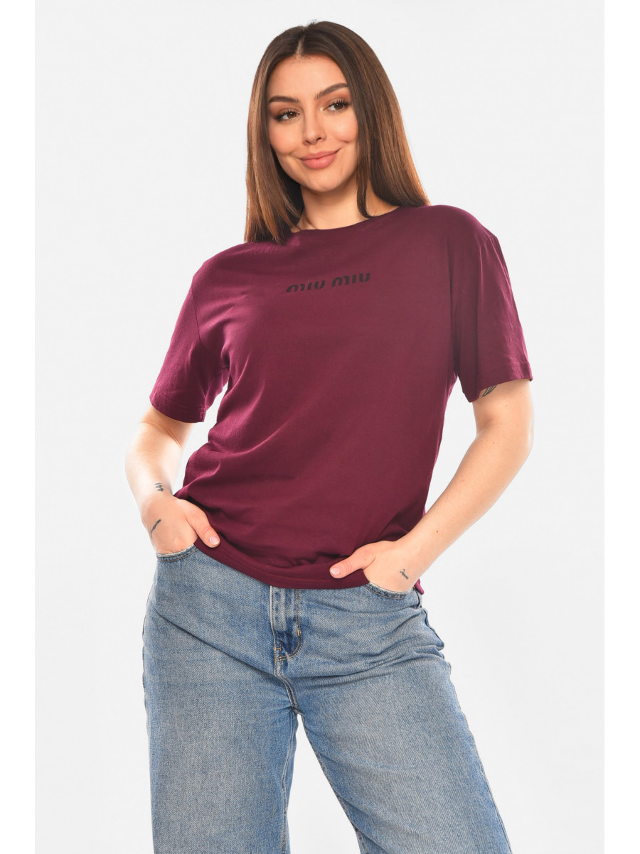 Футболка женская бордового цвета с принтом 93128 210443C