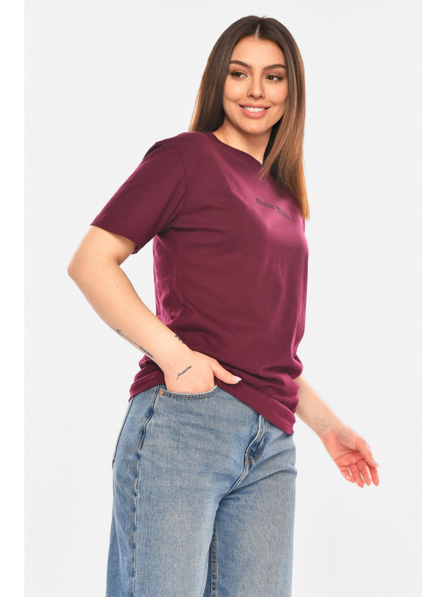 Футболка женская бордового цвета с принтом 93128 210443C
