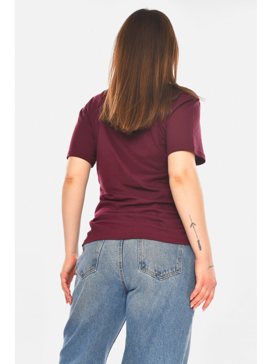Футболка женская бордового цвета с принтом 93128 210443C