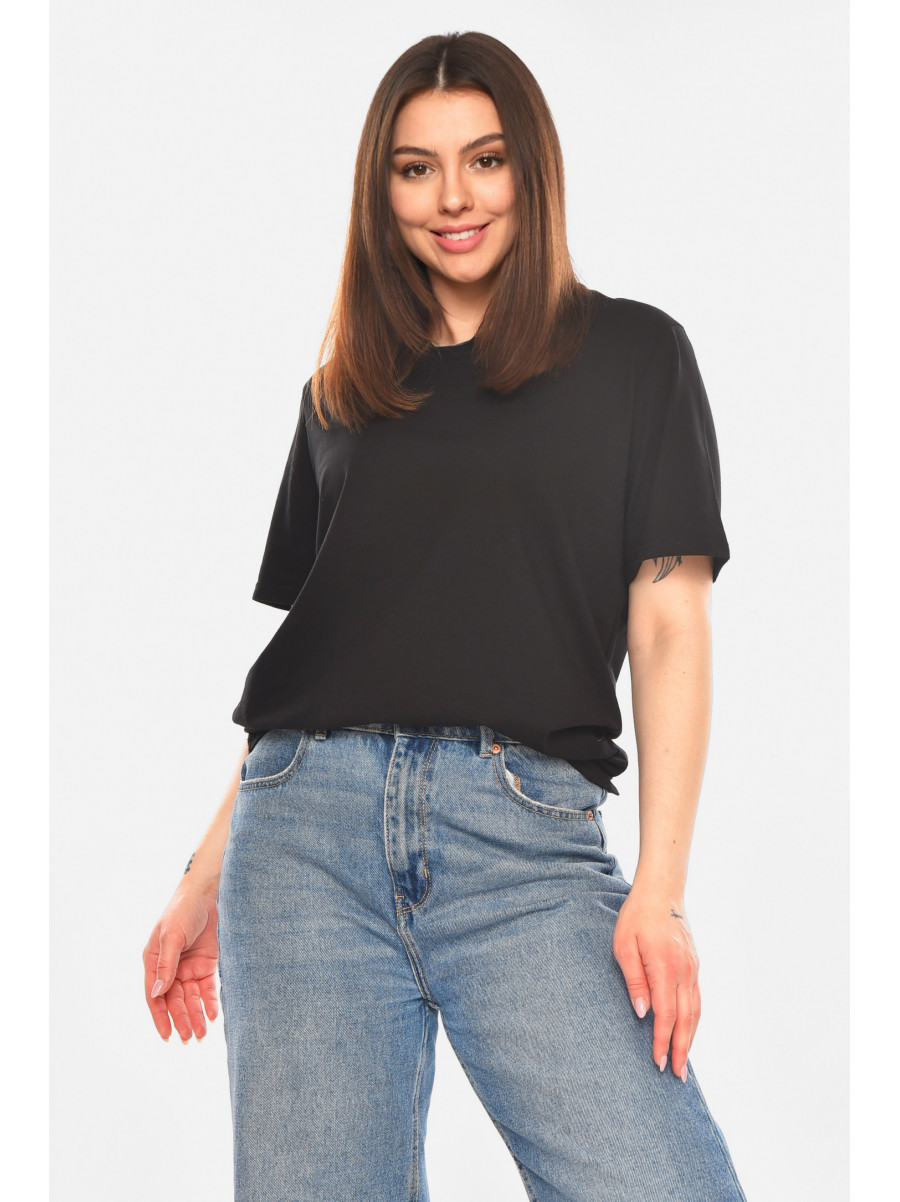Футболка женская однотонная черного цвета 93128 210444C