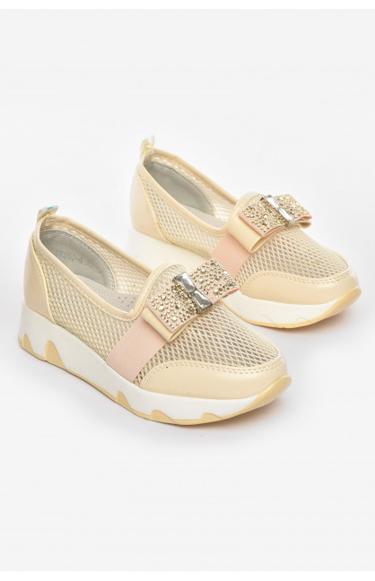 Туфли-лоферы детские для девочки бежевого цвета 206-4 210458C