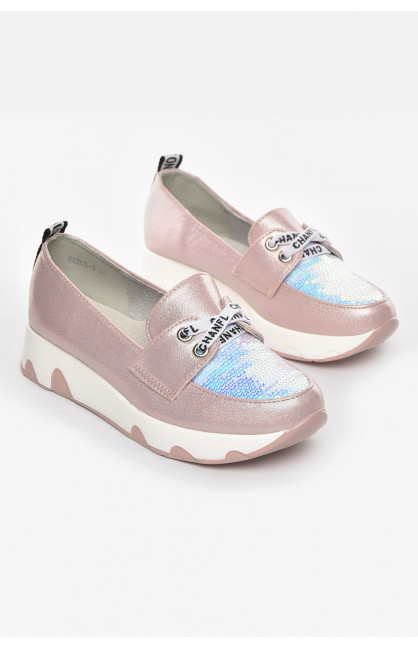 Туфли-лоферы детские для девочки пудрового цвета 205-3 210461C
