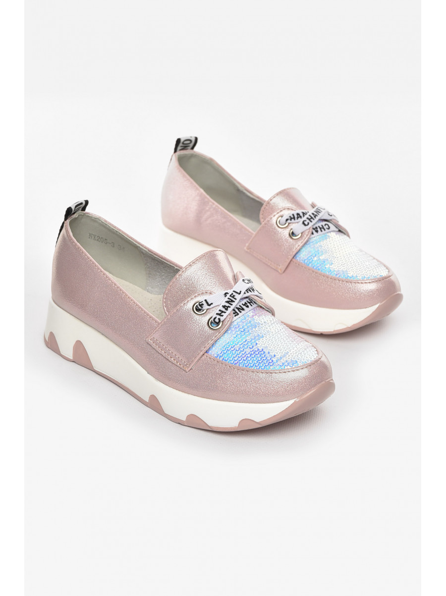Туфли-лоферы детские для девочки пудрового цвета 205-3 210461C