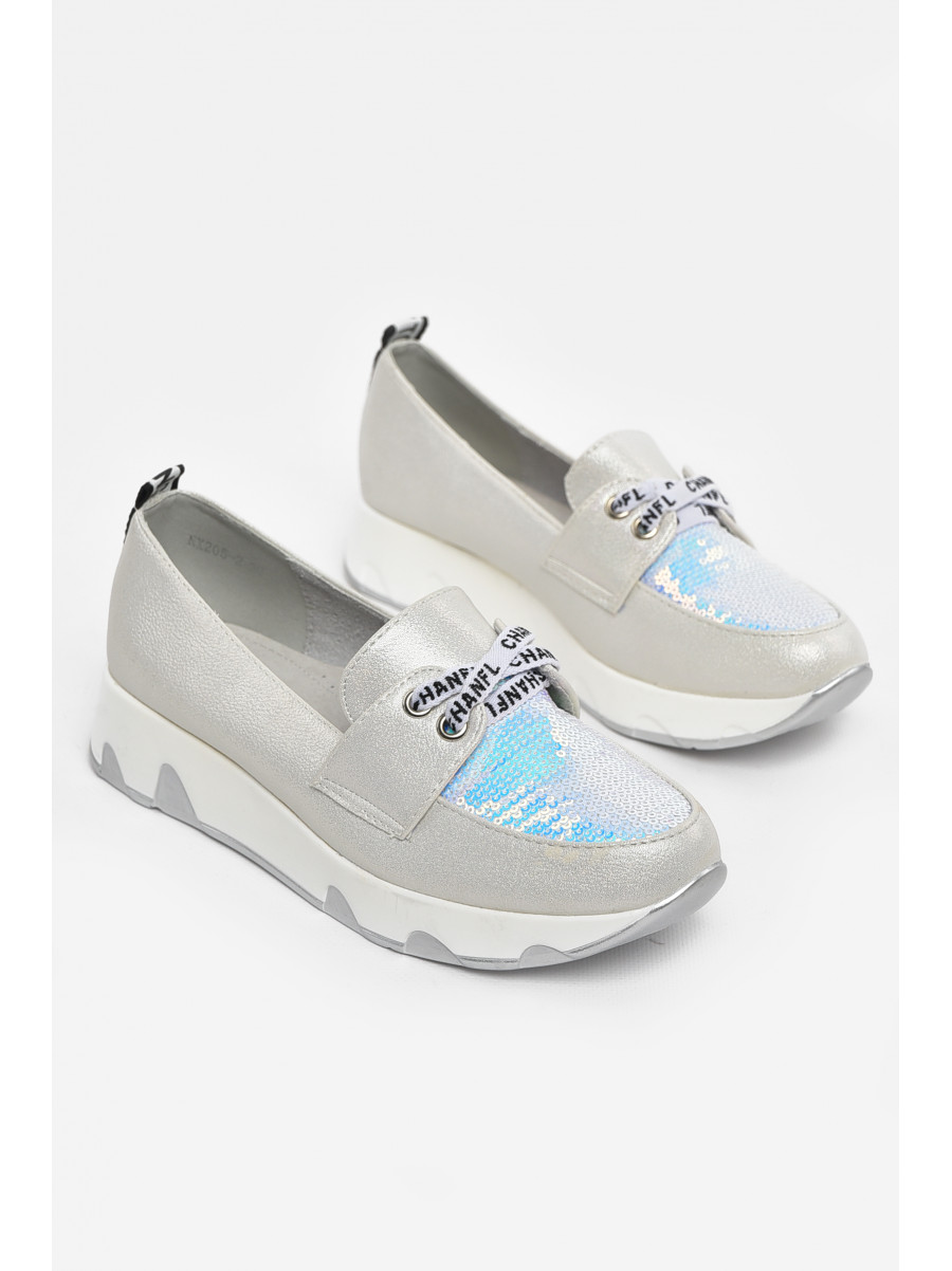 Туфлі-лофери дитячі для дівчинки сріблястого кольору 205-2 210500C