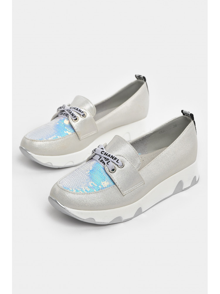 Туфлі-лофери дитячі для дівчинки сріблястого кольору 205-2 210500C