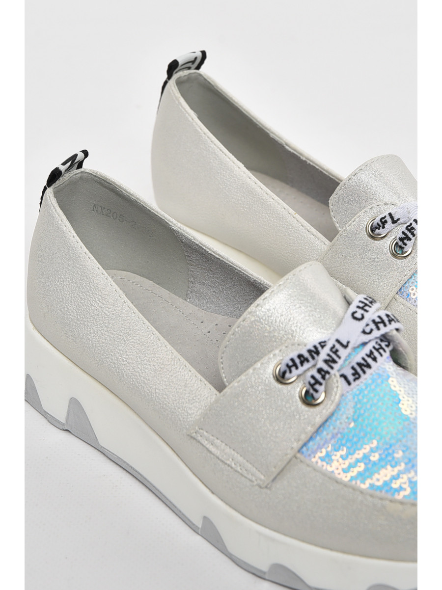 Туфлі-лофери дитячі для дівчинки сріблястого кольору 205-2 210500C