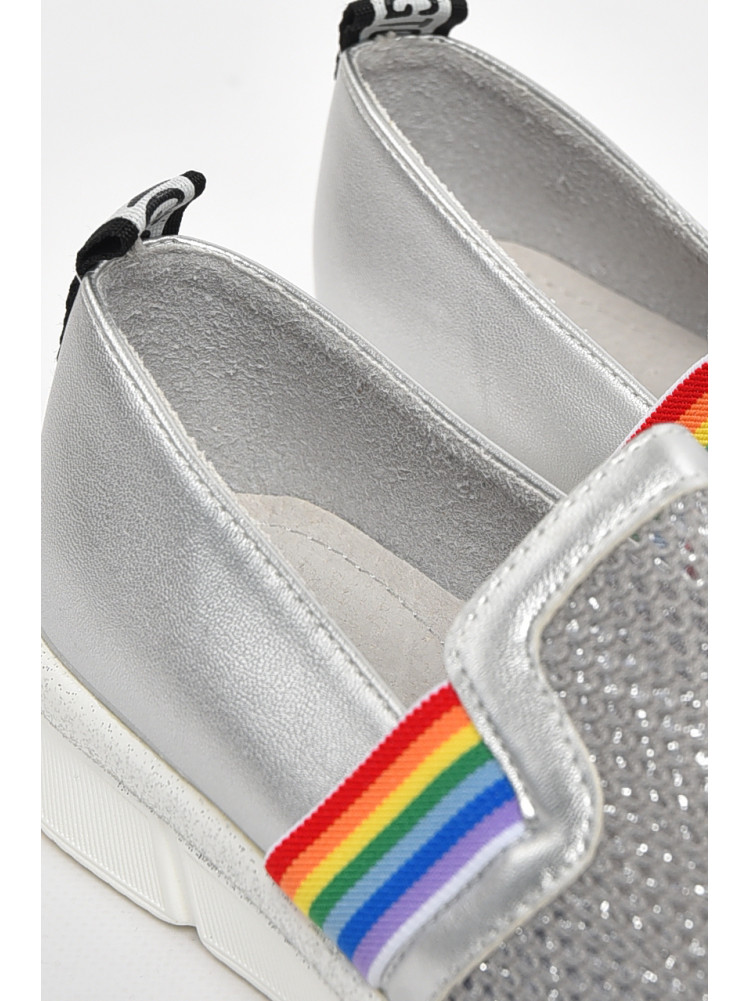 Туфлі-лофери дитячі для дівчинки сріблястого кольору 207-3 210502C