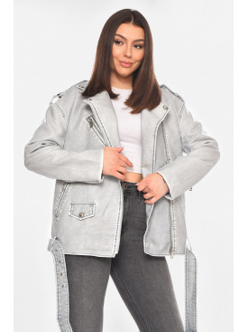 Куртка-косуха женская демисезонная эко-кожа серого цвета 2375 210512C Куртка-косуха женская демисезонная эко-кожа серого цвета 2375 210512C