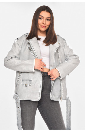 Куртка-косуха женская демисезонная эко-кожа серого цвета 2375 210512C