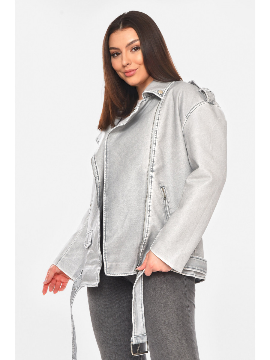 Куртка-косуха женская демисезонная эко-кожа серого цвета 2375 210512C