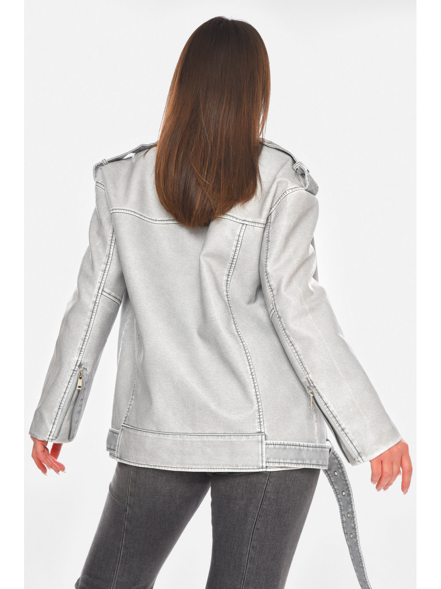 Куртка-косуха женская демисезонная эко-кожа серого цвета 2375 210512C