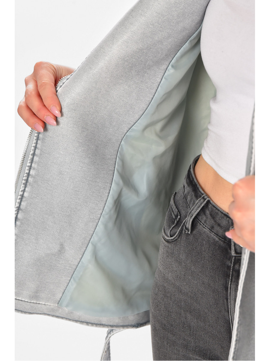 Куртка-косуха женская демисезонная эко-кожа серого цвета 2375 210512C