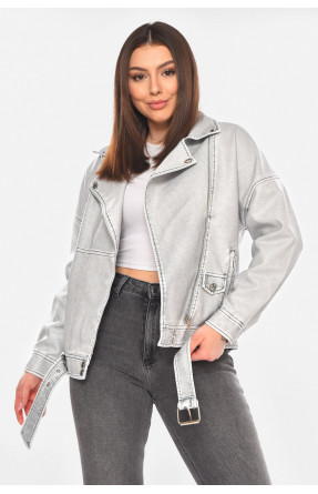 Куртка-косуха женская демисезонная эко-кожа серого цвета 2358 210521C