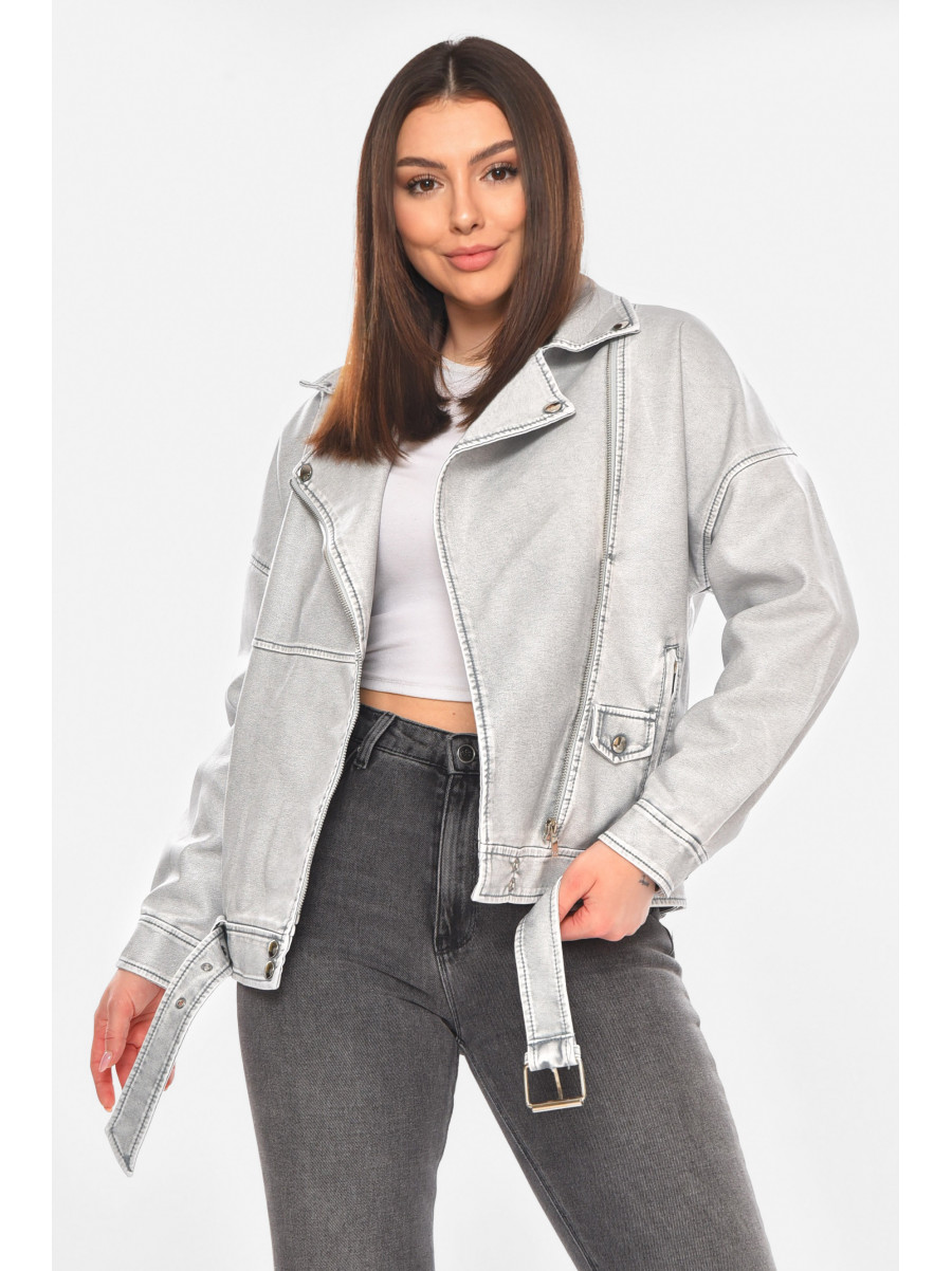 Куртка-косуха женская демисезонная эко-кожа серого цвета 2358 210521C