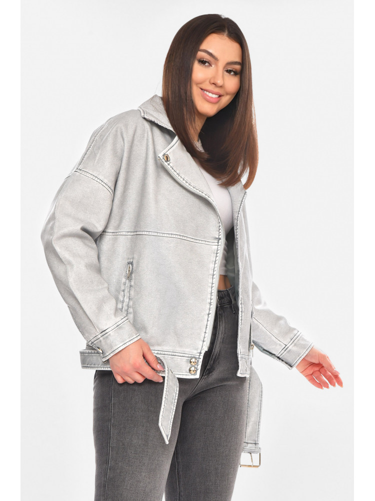 Куртка-косуха женская демисезонная эко-кожа серого цвета 2358 210521C