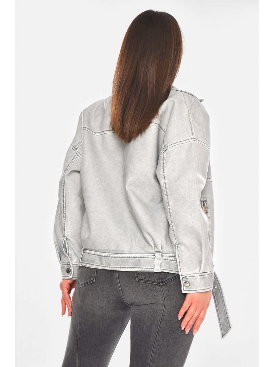 Куртка-косуха женская демисезонная эко-кожа серого цвета 2358 210521C