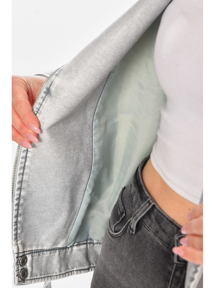 Куртка-косуха женская демисезонная эко-кожа серого цвета 2358 210521C