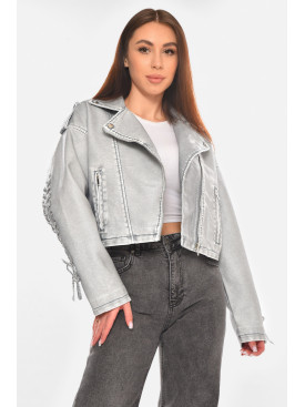 Куртка-косуха жіноча демісезонна еко-шкіра сірого кольору 2337 210525C