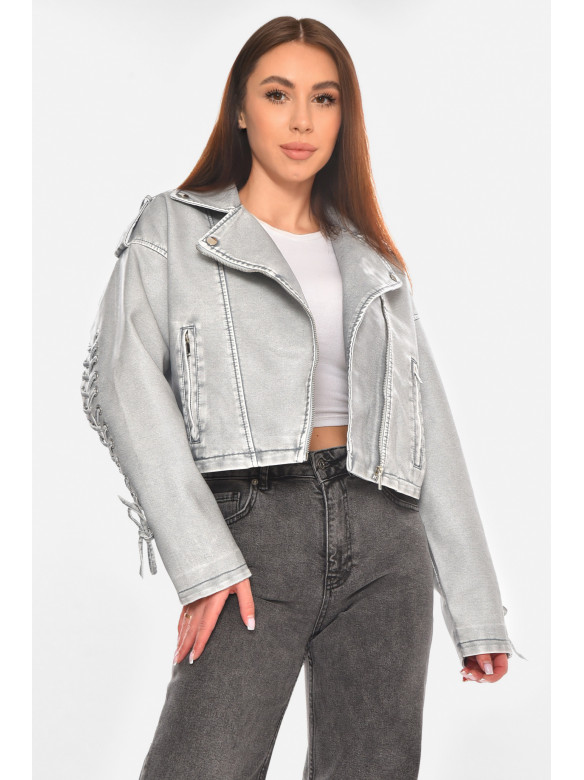 Куртка-косуха женская демисезонная эко-кожа серого цвета 2337 210525C