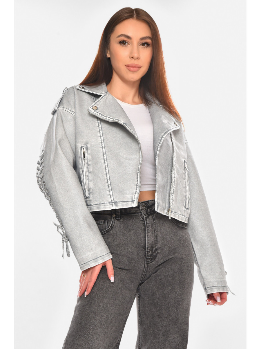 Куртка-косуха женская демисезонная эко-кожа серого цвета 2337 210525C