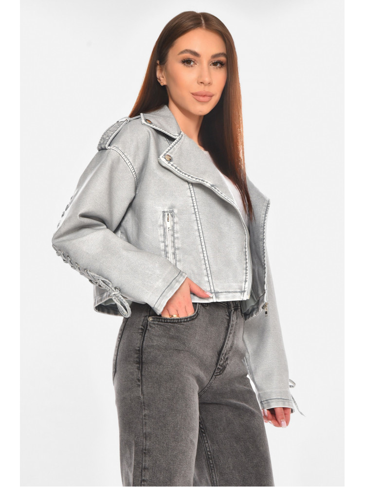 Куртка-косуха женская демисезонная эко-кожа серого цвета 2337 210525C