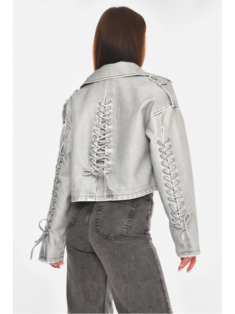 Куртка-косуха женская демисезонная эко-кожа серого цвета 2337 210525C