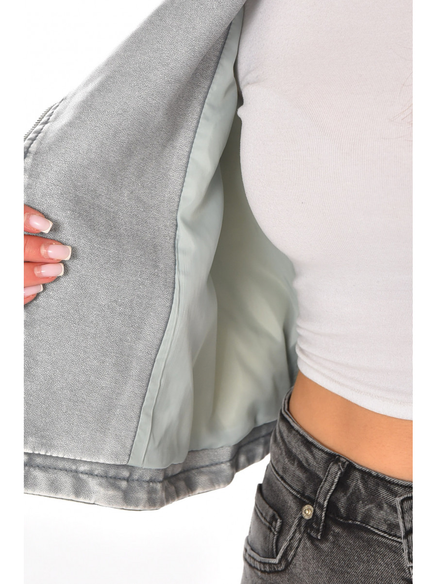 Куртка-косуха женская демисезонная эко-кожа серого цвета 2337 210525C