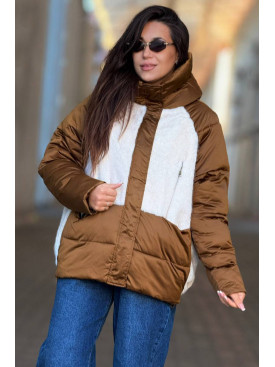 Куртка женская бежевого цвета с эко мехом 1092 210528C Куртка женская бежевого цвета с эко мехом 1092 210528C