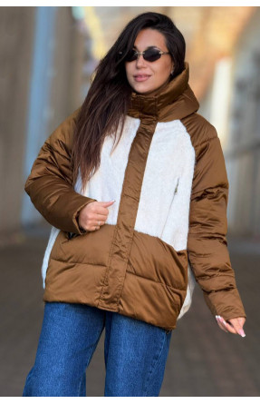 Куртка женская бежевого цвета с эко мехом 1092 210528C Куртка женская бежевого цвета с эко мехом 1092 210528C