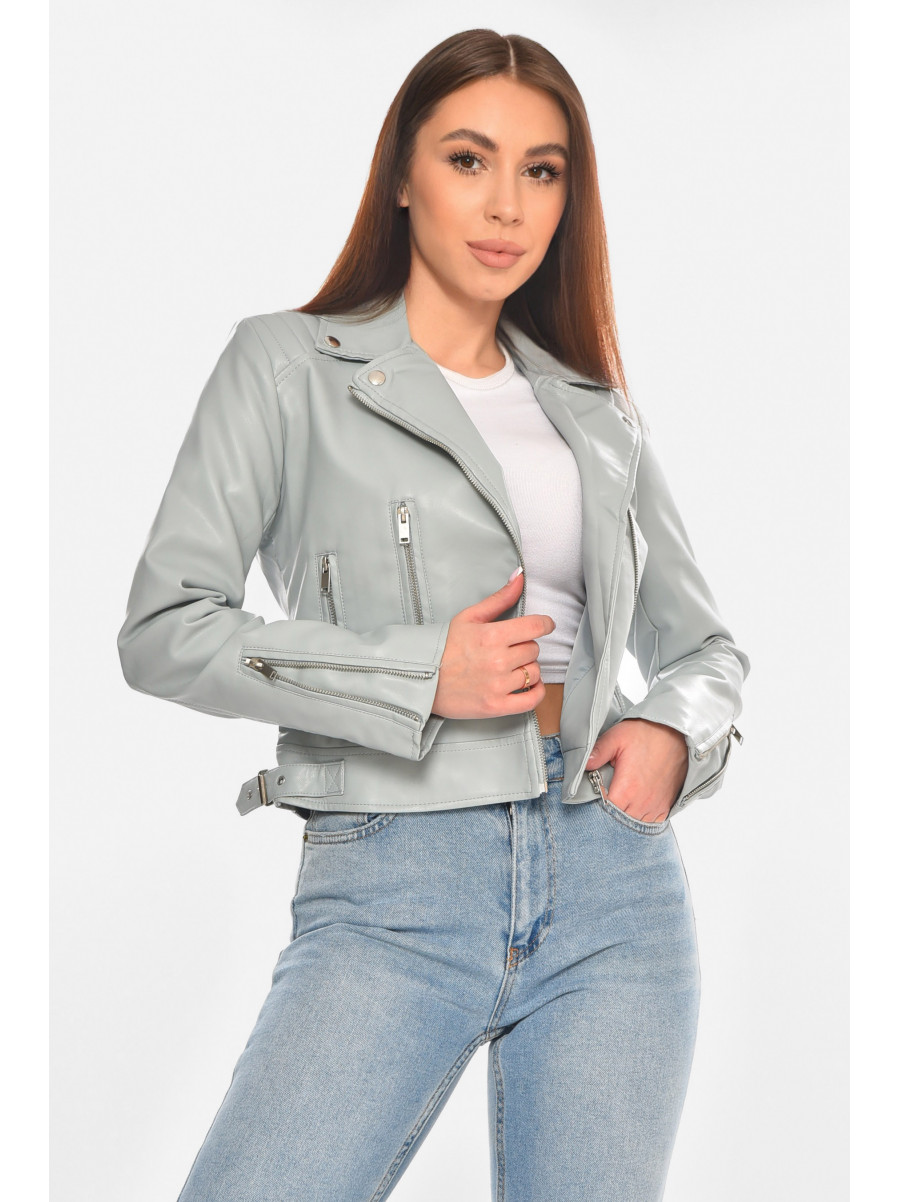 Куртка-косуха женская демисезонная эко-кожа серого цвета 2201 210535C